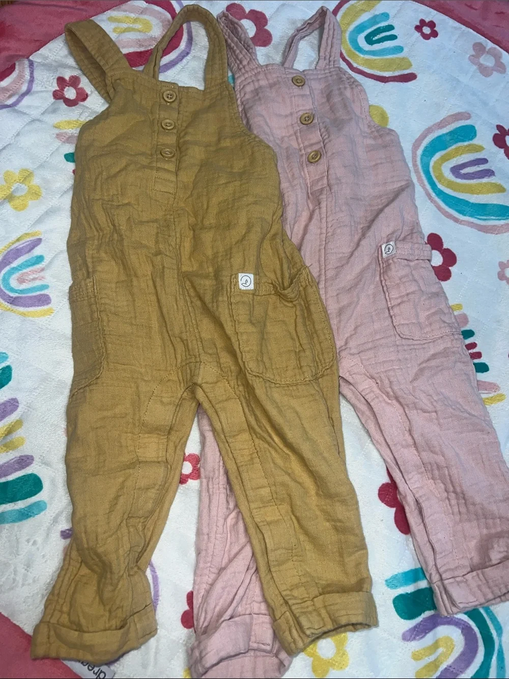 Carter's Muslin Overalls in Mustard and Blush